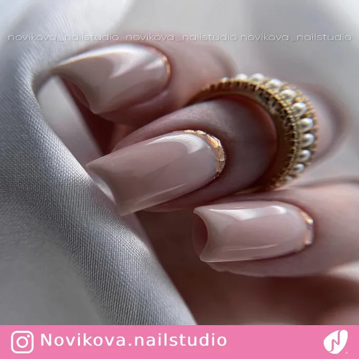 Beige Pink Nails with Rose Gold Cuffs